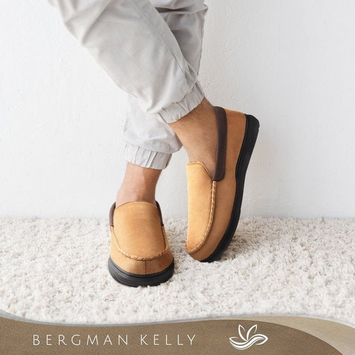 Bergman Kelly Mens Memory Foam Loafer Slippers, Comfortable House Shoes (Prof Collection)