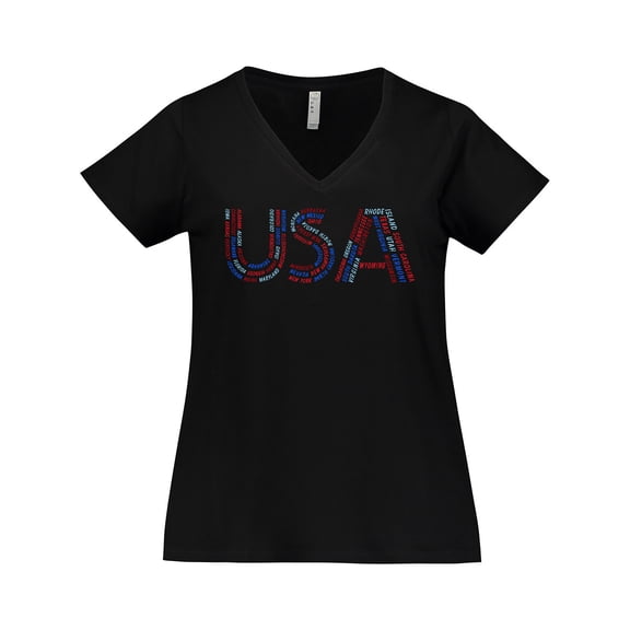 Inktastic USA Fourth of July State Names Women's Plus Size V-Neck T-Shirt