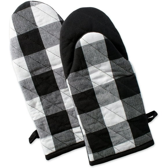EcoNesxp Kitchen Collection Oven Mitts Classic Farmhouse Kitchen Set Black and White 2 Piece Kit