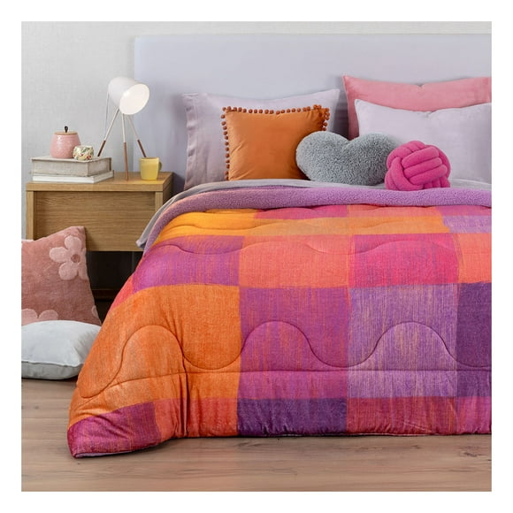 Edredón Premium Estampado Reverso Borrega Matrimonial Mega Jumbo Esquimal (Kaia, 220x240cm)