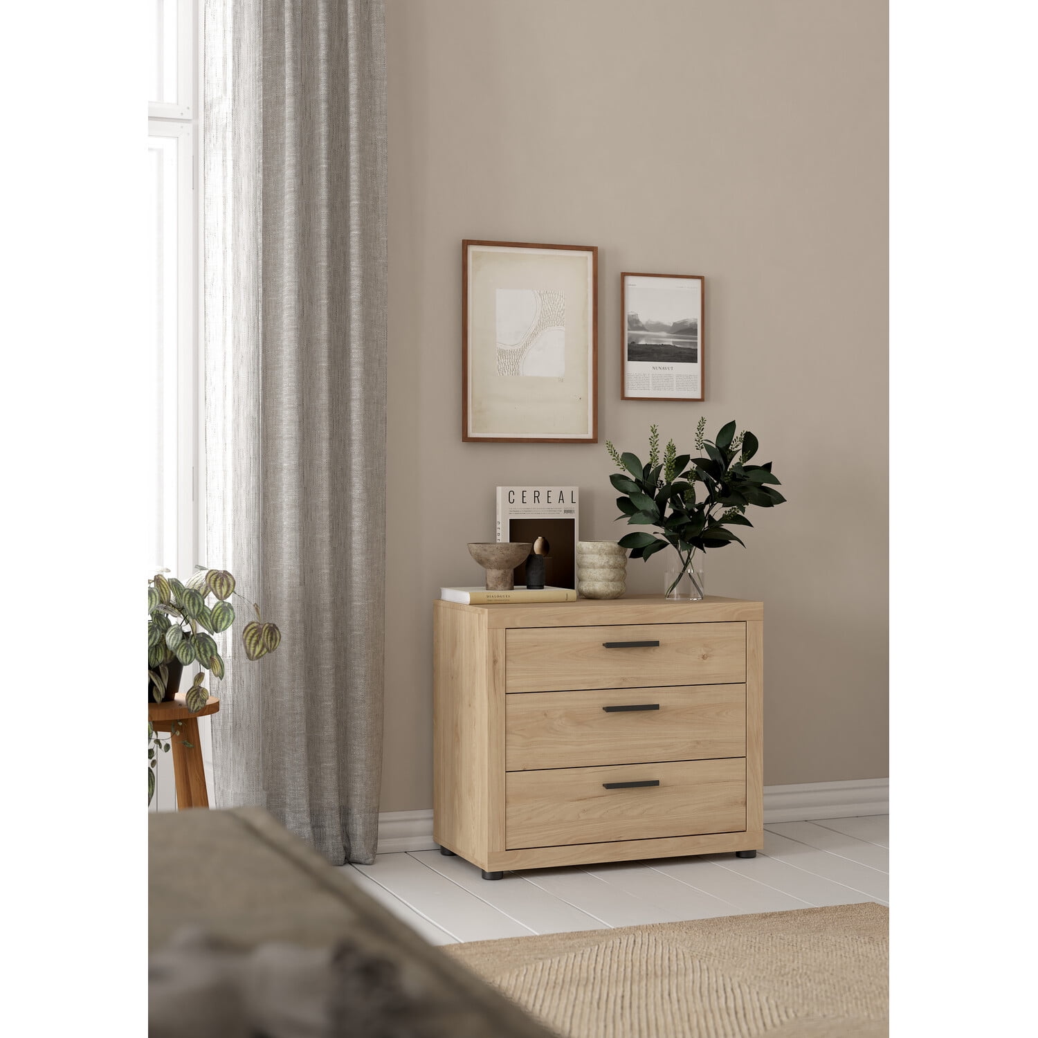 Tvilum Mira 3 Drawer Dresser for Adults, Jackson Hickory