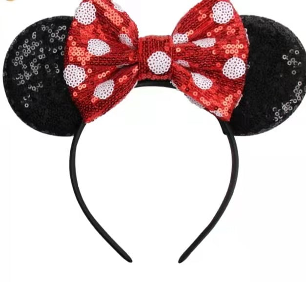 Details about   Disney Parks Minnie Mouse Ears Cute Mickey Red Sequins Bow Spot Cos Headband 