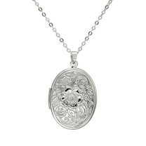 Guodhu Vintage Engraved Flower Empaistic Photo Locket Hold Picture Oval Round Pendant Necklace Antique Carved Pattern Souvenir Memorial Clavicle Jewelry for Women