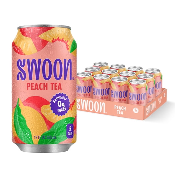 Swoon Zero Sugar Peach Tea, 5 Calories, Sugar Free, 12 oz Can, 12 Pack