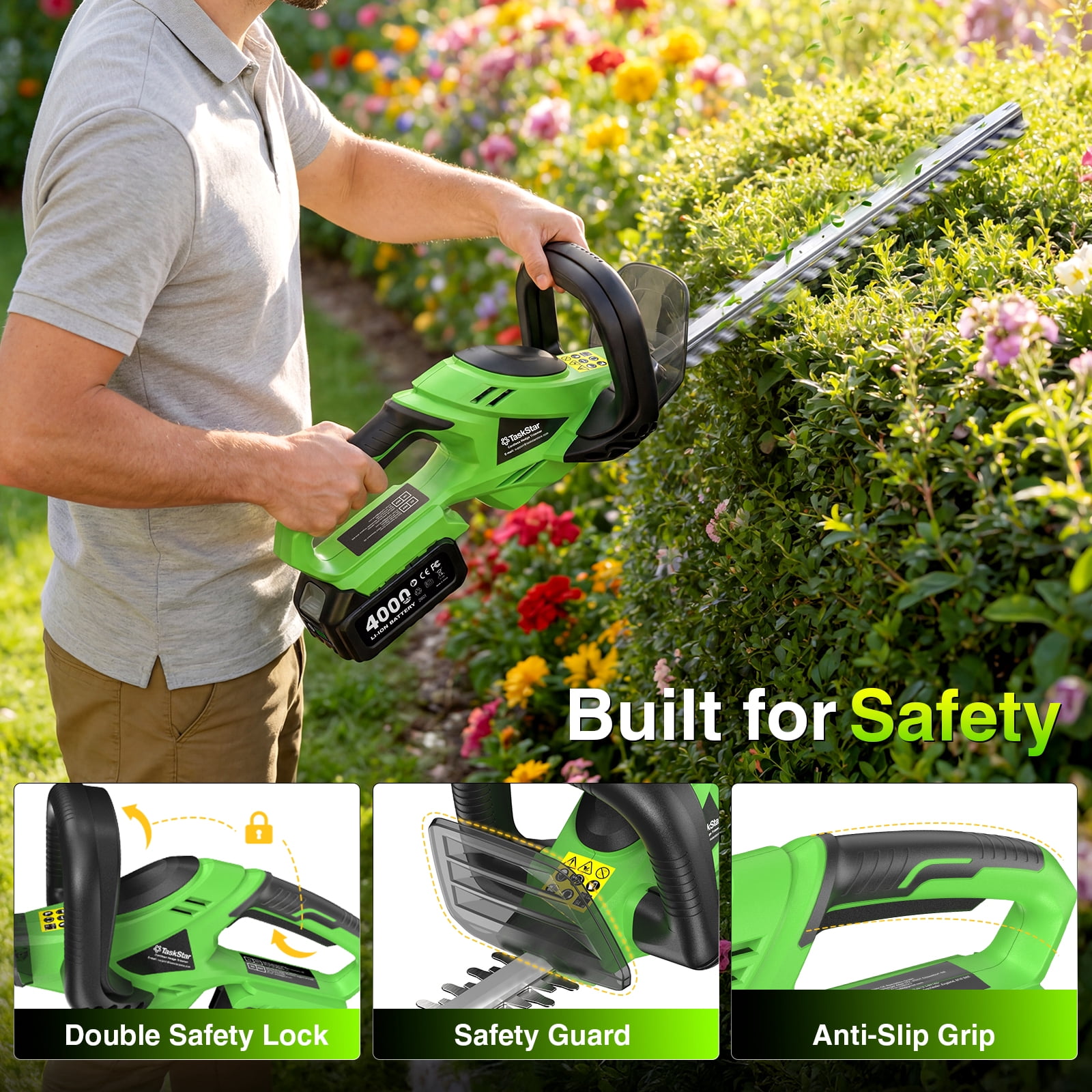 TaskStar 22" Hedge Trimmer Garden Yard Electric Cordless Handheld Shrub & Bush Cutters ,All-Around Trimming Hedge Cutter With 2*4.0Ah Battery