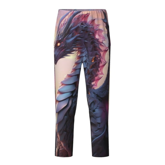 Xecao Dragon Print Teenagers' Pajama Pants Long Sleep Pants Soft Elastic Waist Pajama Bottoms Elastic waist with 2 Pockets 5-16 Years-XS(5-6)