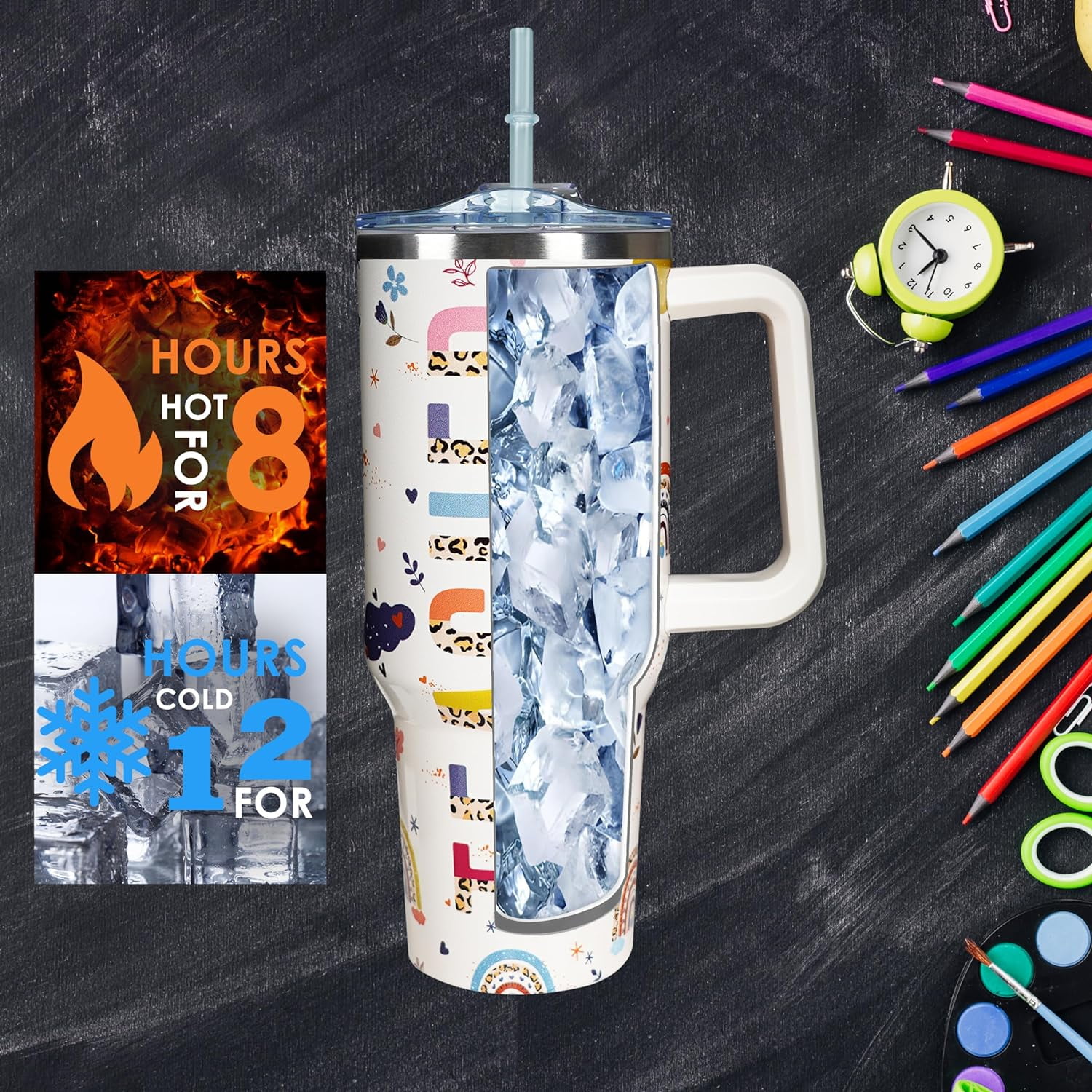 Teacher 40 oz Tumbler Appreciation Gifts for Women with Handle Insulated Stainless Steel Thank You Teacher Travel Coffee Mug with Lid and Straw Gifts