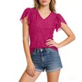 thumbnail image 4 of Craaazy Womens Plus Size Shimmer V Neck T-Shirt with Ruffle Flutter Sleeves Solid Color Top for Casual Occasions, 4 of 7