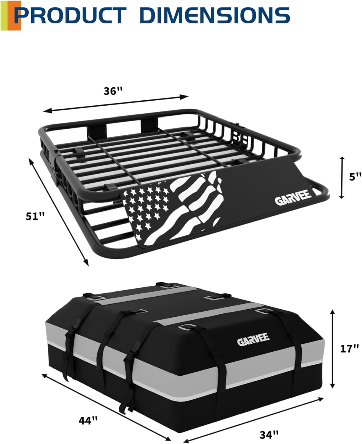 GARVEE Roof Rack Cargo Basket,51"x36"x5" Universal Rooftop Cargo Carrier Basket with Luggage Bag for Suvs,Trucks,Vehicles