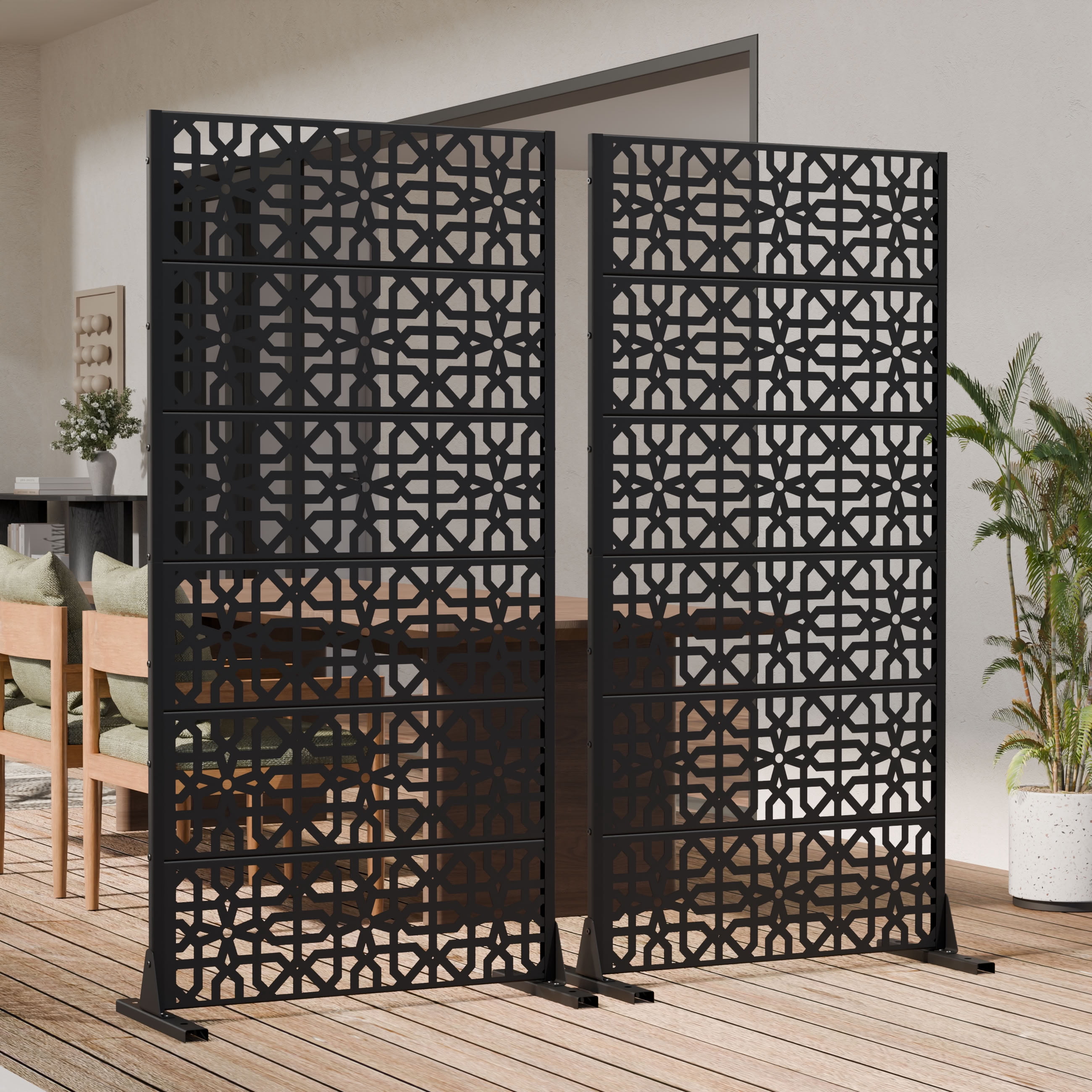 MAYEERTY 6 Panels Outdoor Privacy Screen, Metal Decorative Privacy Fence, 2 pcs Privacy Panel for Patio, Balcony, Backyard, Garden