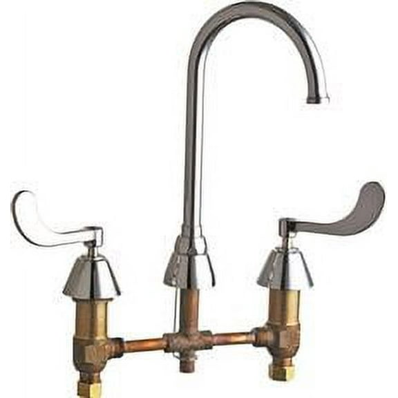 Chicago Faucets Wall Mount Hospital Sink Faucet With With 5-1/4 In. Rigid / Swing Gooseneck Spout, Chrome, Lead Free