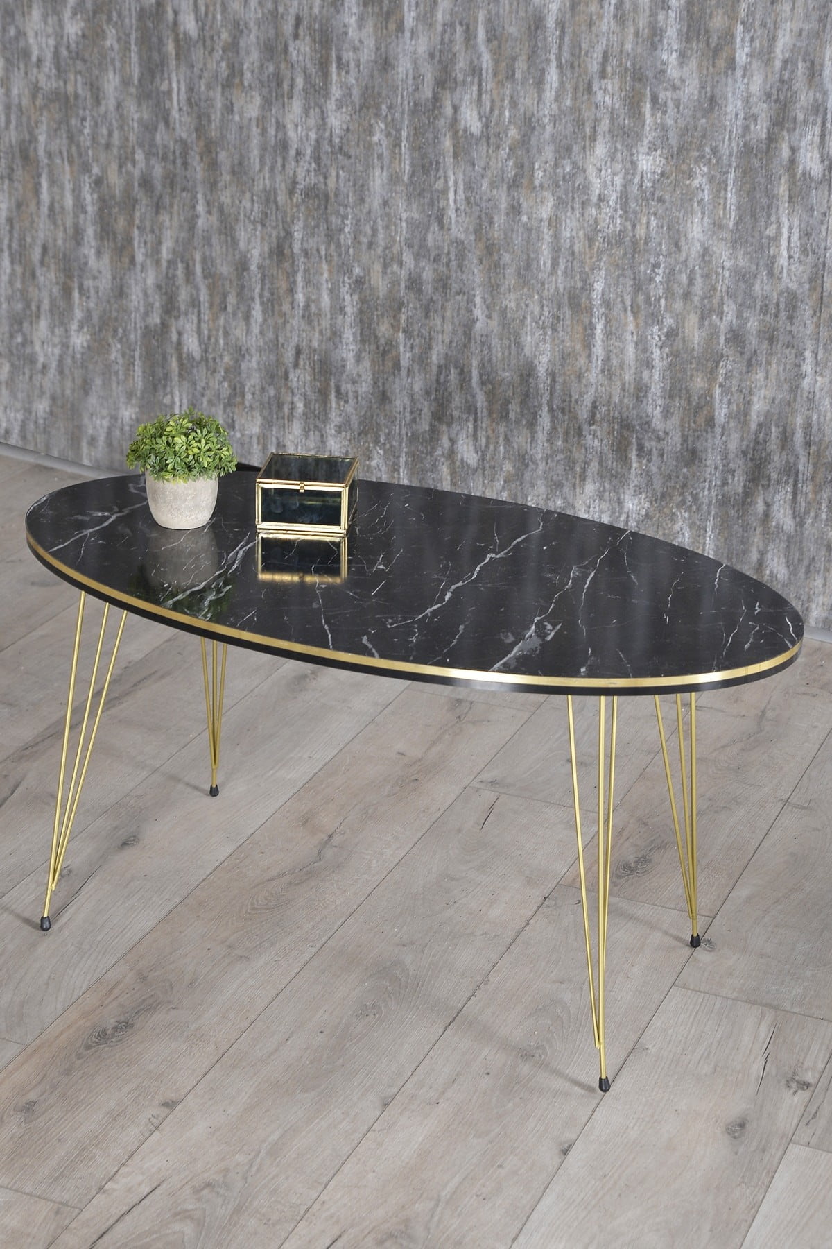 Black Marble Oval Coffee Table with Gold 3-Rod Metal Legs,Black Marble ...