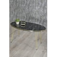 thumbnail image 1 of Black Marble Oval Coffee Table with Gold 3-Rod Metal Legs,Black Marble Coffee Table with Gold/Black Side Details, Modern Round Coffee Table for Living Room,Accent table,Entryway Table, 1 of 1