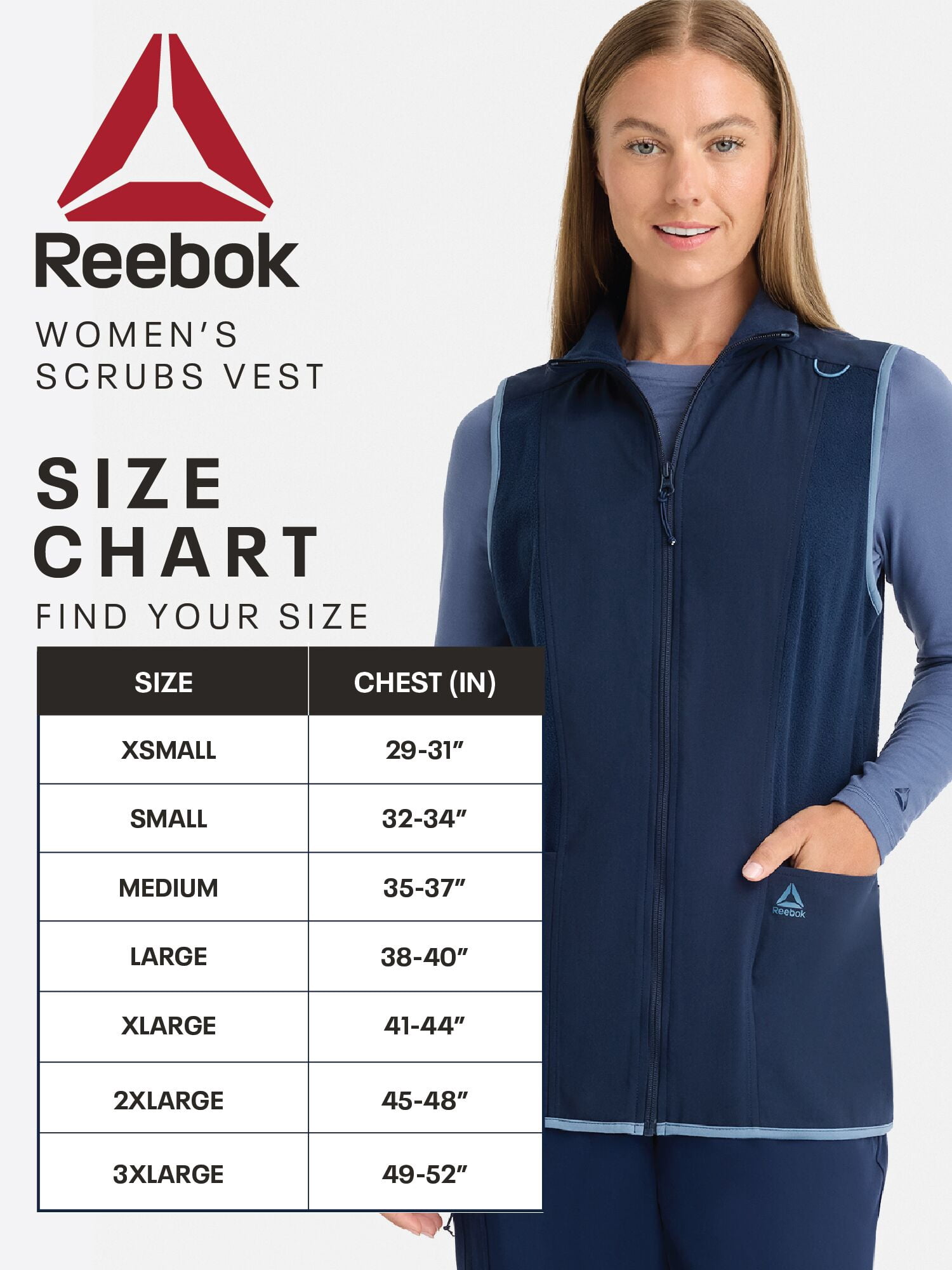 Reebok Women’s Tech Comfort Scrub Vest with 6 Pockets, Sizes S–3XL