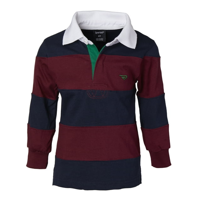 Polo Rugby à Manches Longues Rayé en Coton pour Garçons - Bourgogne - Taille 2