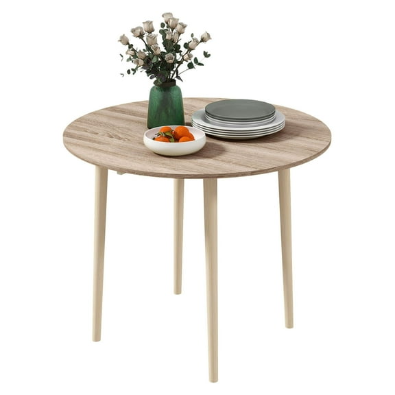 Round Folding Dining Table - 35" Drop Leaf Kitchen Table - Oak Finish - Small Space Dining - Solid Wood Legs