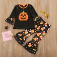 thumbnail image 4 of Toddler Baby Girl Halloween Outfits Pumpkin Long Sleeve Top Striped Flared Pants 2PCS Fall Clothes, 4 of 8