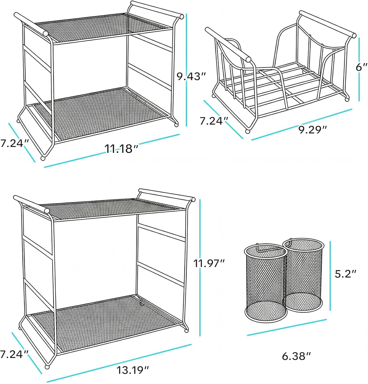 3-Tier Plate Organizer, 7-Piece Set Stackable Paper Plate Organizer, Detachable Mesh Buffet Caddy and Silverware Organizer