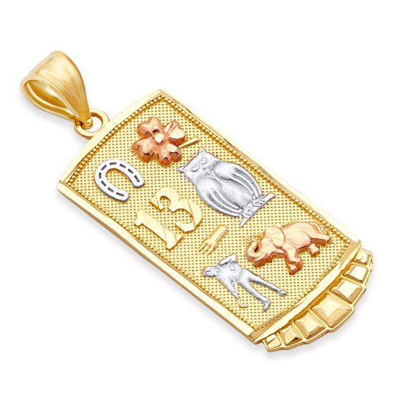 Wellingsale 14K Tri 3 Color Gold Polished Milgrain Lucky Charm Pendant