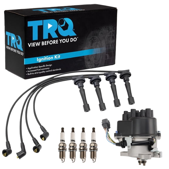 TRQ Ignition Coil and Spark Plug Kit 6 Piece Distributor Spark Plug Wires Fits 1999-2001 Honda CR-V