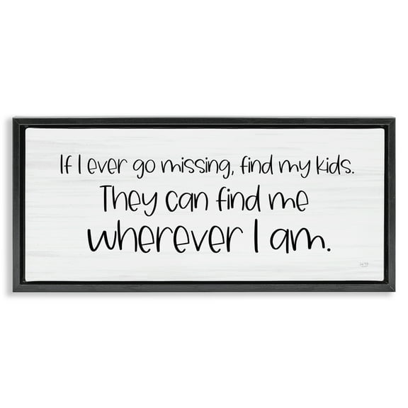 Stupell Industries My Kids Can Find Me Text & Numbers Painting Black Floater Framed Canvas Art Print Wall Art, 25 x 11