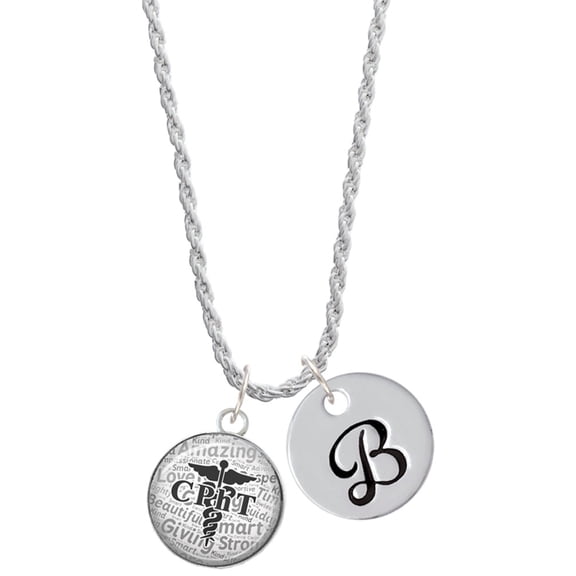 Delight Jewelry Silvertone Domed Black CPhT Silvertone Script Initial Disc - B - Charm Necklace, 20"+3"