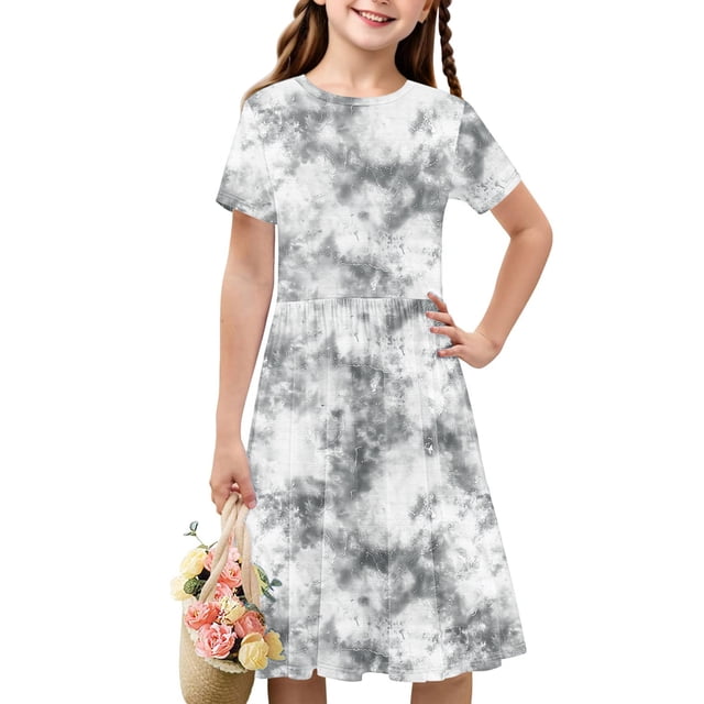 LOVZFMLL Robe Mignonne à Manches Courtes Imprimé Dégradé pour Tout-Petits