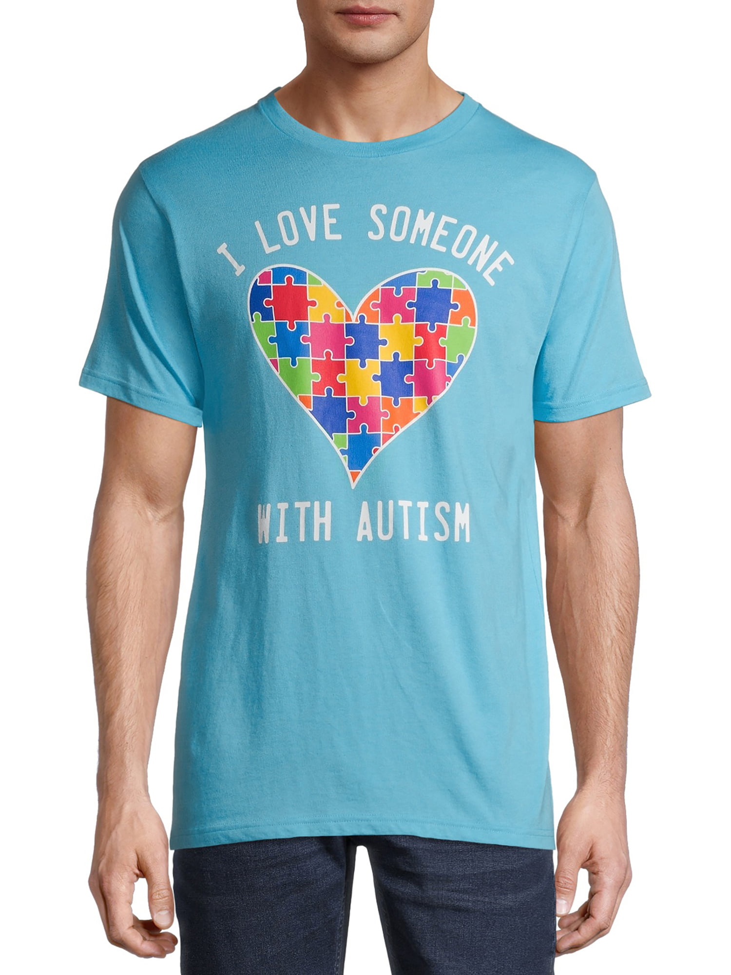 I Love Someone With Autism Support Awareness Adult Short Sleeve Crewneck Tee
