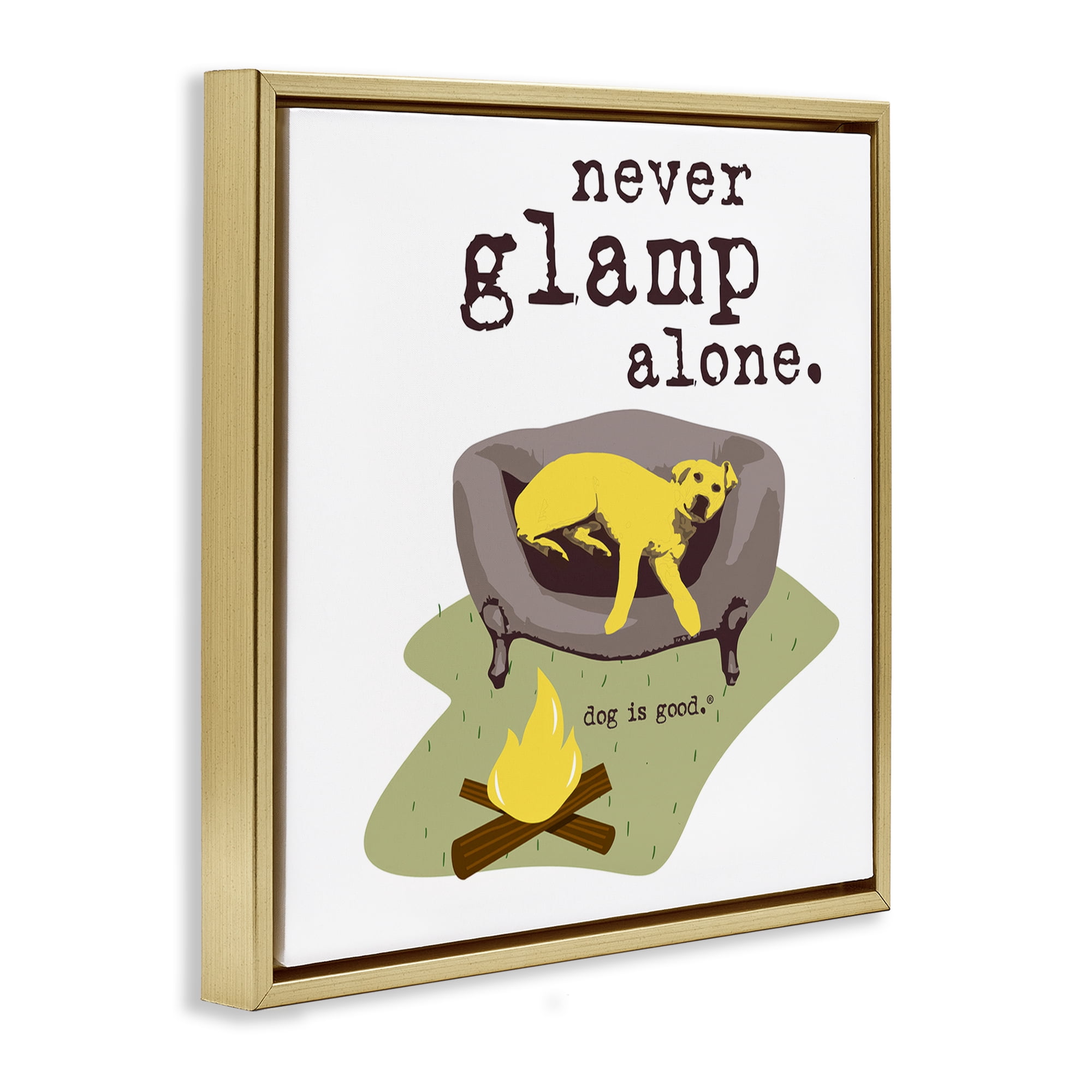 Stupell Industries Never Glamp Alone Dog Animals Painting Gold Floater Framed Canvas Art Print Wall Art, 18 x 18
