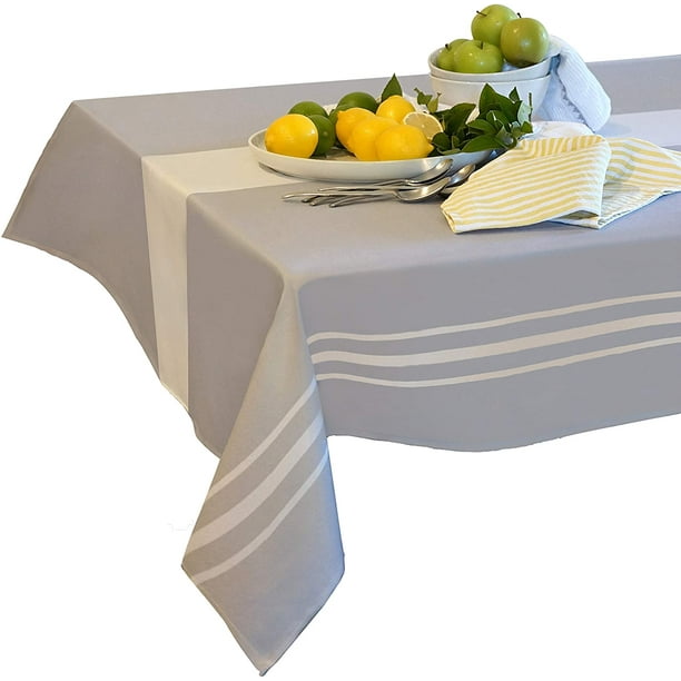 Table Cloths Rectangle 60 X 84 Polyester Fabric Cloth For Oval Or Oblong Kitchen Cover Dining Washable Easy Care Gray Tablecloth White Stripe Used Indoor Outdoor Com 84 Polyester Fabric Table Cloth, How To Make An Oval Tablecloth From A Rectangle