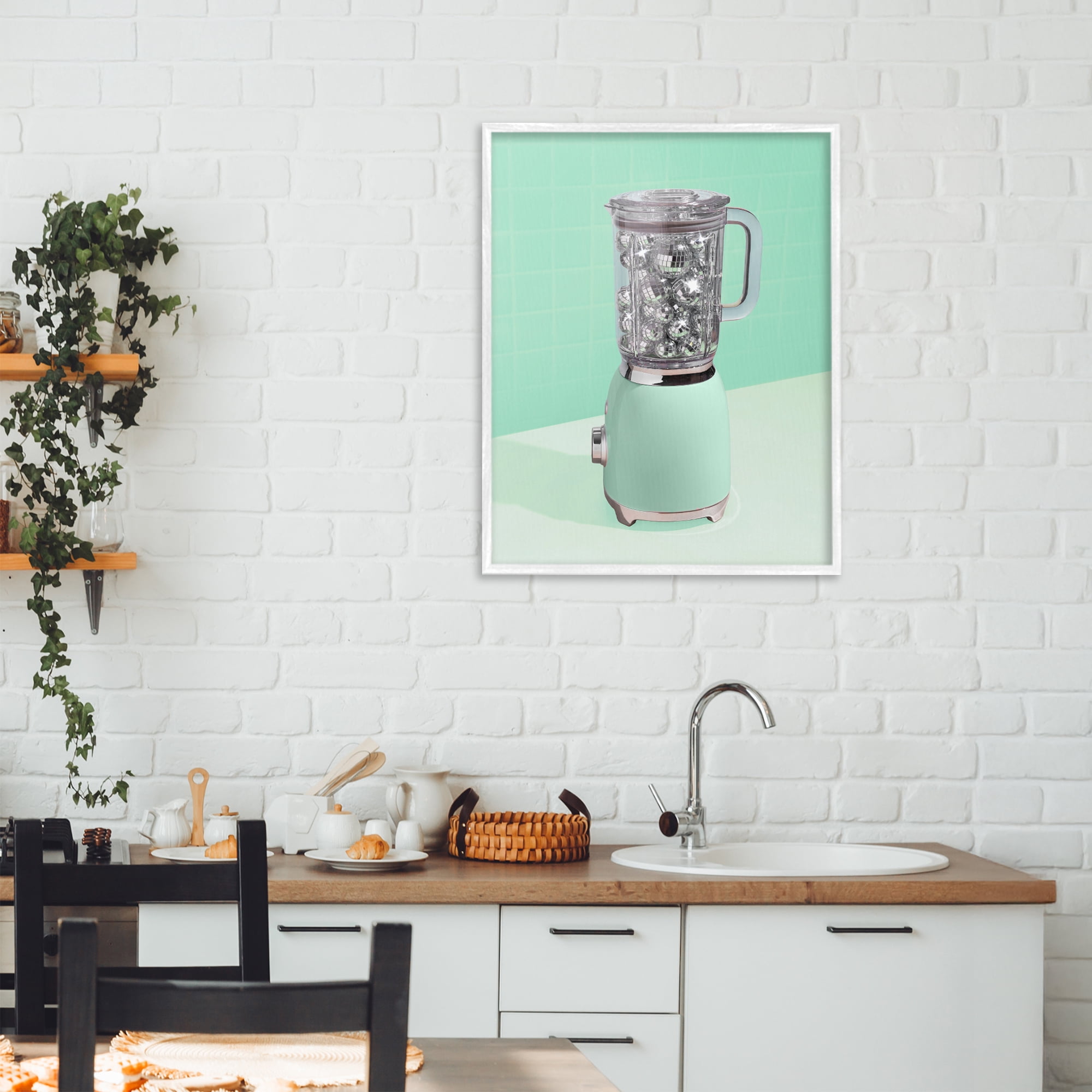 Stupell Industries Disco Drink Blender over Green White Framed Giclee Art, design by LISH Creative