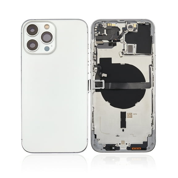 Replacement Back Housing W/ Small Components Pre-Installed Compatible For iPhone 13 Pro Max (No Logo) (Aftermarket Plus) (US Version) (Silver)