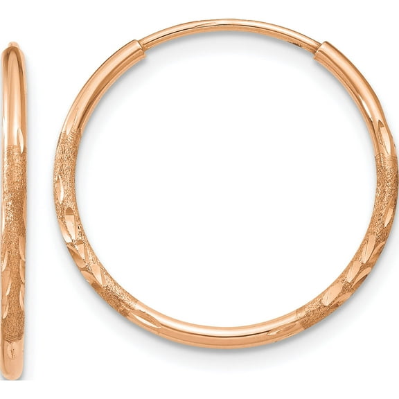 14K Rose Gold 1.25mm Diamond-Cut Endless Hoop Earring (18.25 X 18.75) Made In Peru xy1256