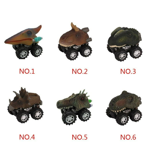 Transemion Bonrich Unique Design Car Dinosaur Pattern Toy Model Pullback Toy Car Birthday Gift Collectible Kids Simulated Toy Double Crowned Dragon