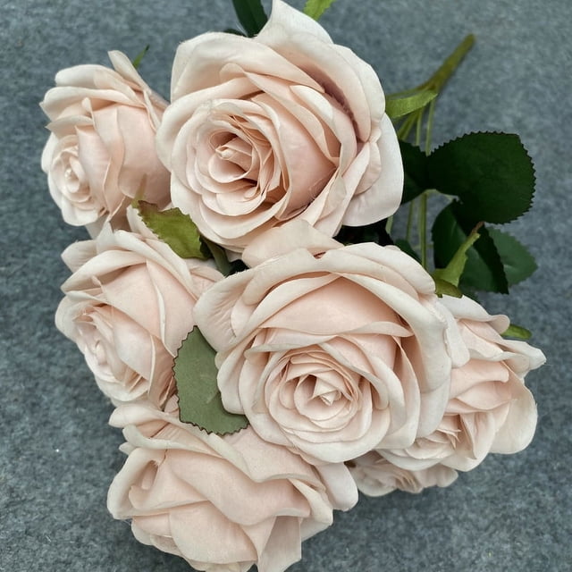 9 rosas medianas para decoración de jardín, bodas, salas de estar interiores, flores de simulación, accesorios de fotografía, flores falsas