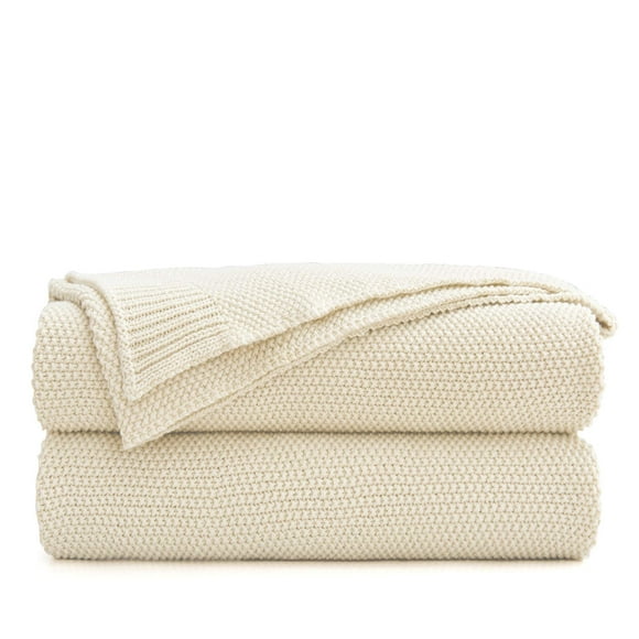 Couverture en Tricot de Coton Crème pour Canapé-Lit, Couverture Décorative à la Maison pour Canapé, Couvertures Tissées Légères avec Sac de Lavage Bonus, 3,4 Livres 60 x 80 Beige