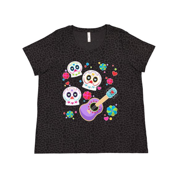 Inktastic Day of the Dead Owl Sugar Skulls and Guitar Women's Plus Size T-Shirt