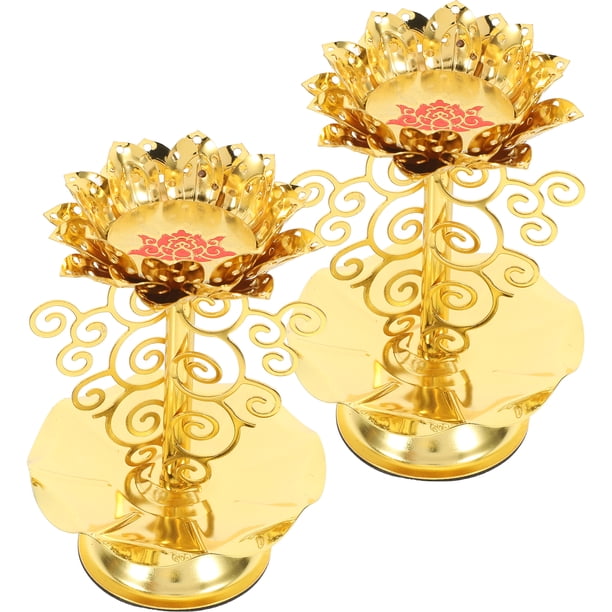 Portavelas budista con forma de loto, soporte para velas de escritorio, lámpara de mantequilla, 2 uds.