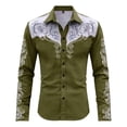 thumbnail image 4 of GUZOM Mens Western Embroidered Long Sleeve Shirt Stretch Fabric Button Down Rodeo Concert Casual Top Army Green,Size XL, 4 of 4