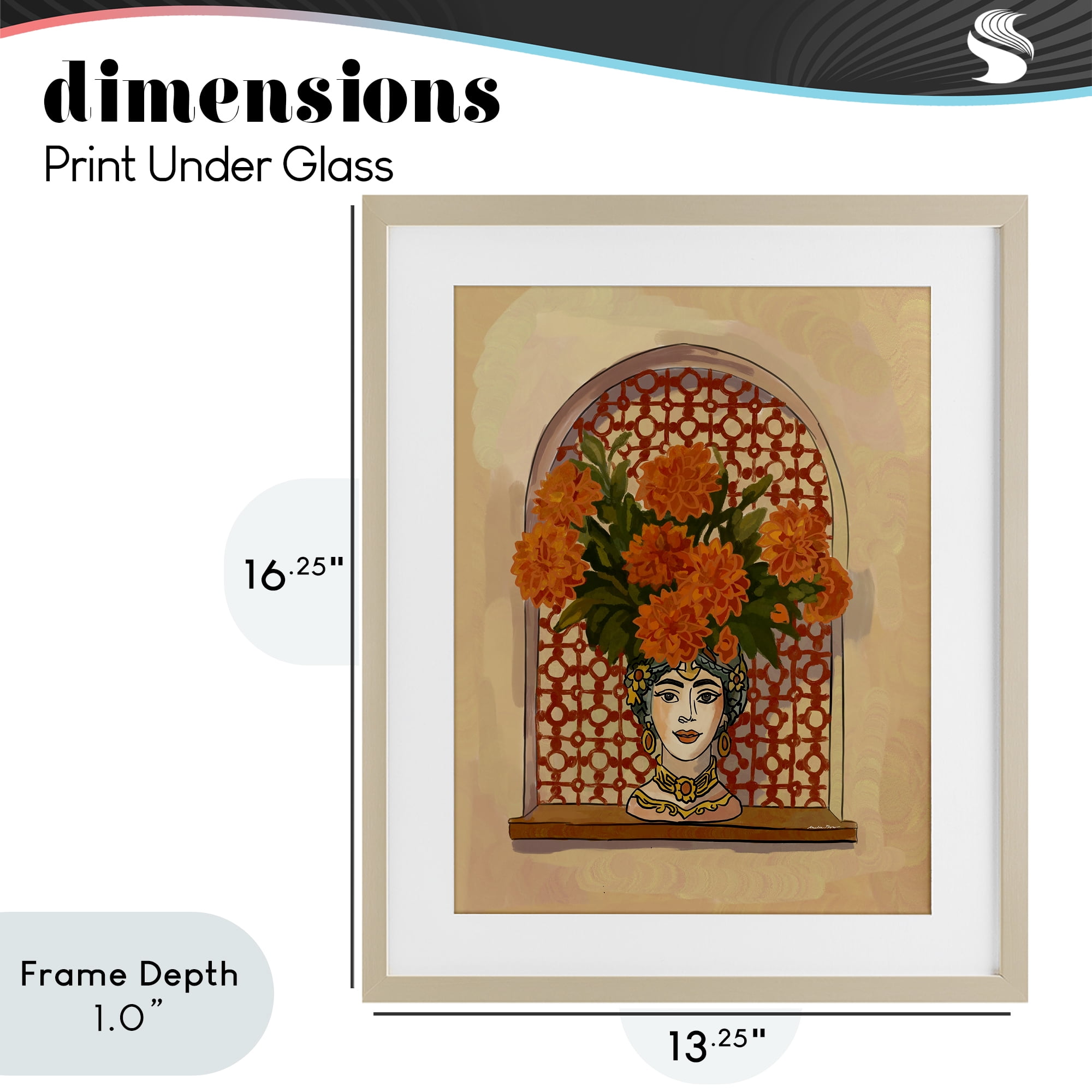 Stupell Industries Ornate Flower Head Vase Birch Framed Print Under Glass, design by Amelia Noyes