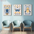 thumbnail image 3 of [2D Flat] 3pcs Frameless Decorative Painting Set, 2D Flat Plant Print, Navy Blue & Yellow Butterfly Poster Collection, Bohemian Wildflower Art Print, Minimalist Wall Art for Home, Living Room, and B, 3 of 4