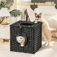 thumbnail image 2 of Mewoofun Cat Beds Hand-Woven Wicker Cat House for Indoor Cozy Cat Cave Hidewawy with Cushion,15.75x15.75x15.75 inches, 2 of 7
