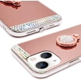 thumbnail image 5 of Compatible with iPhone 15 Makeup Mirror Case Bling Diamond Glitter Rhinestone with Ring Holder Stand Kickstand Loopy Grip Cute for Girls Women Case Rose Gold, 5 of 6
