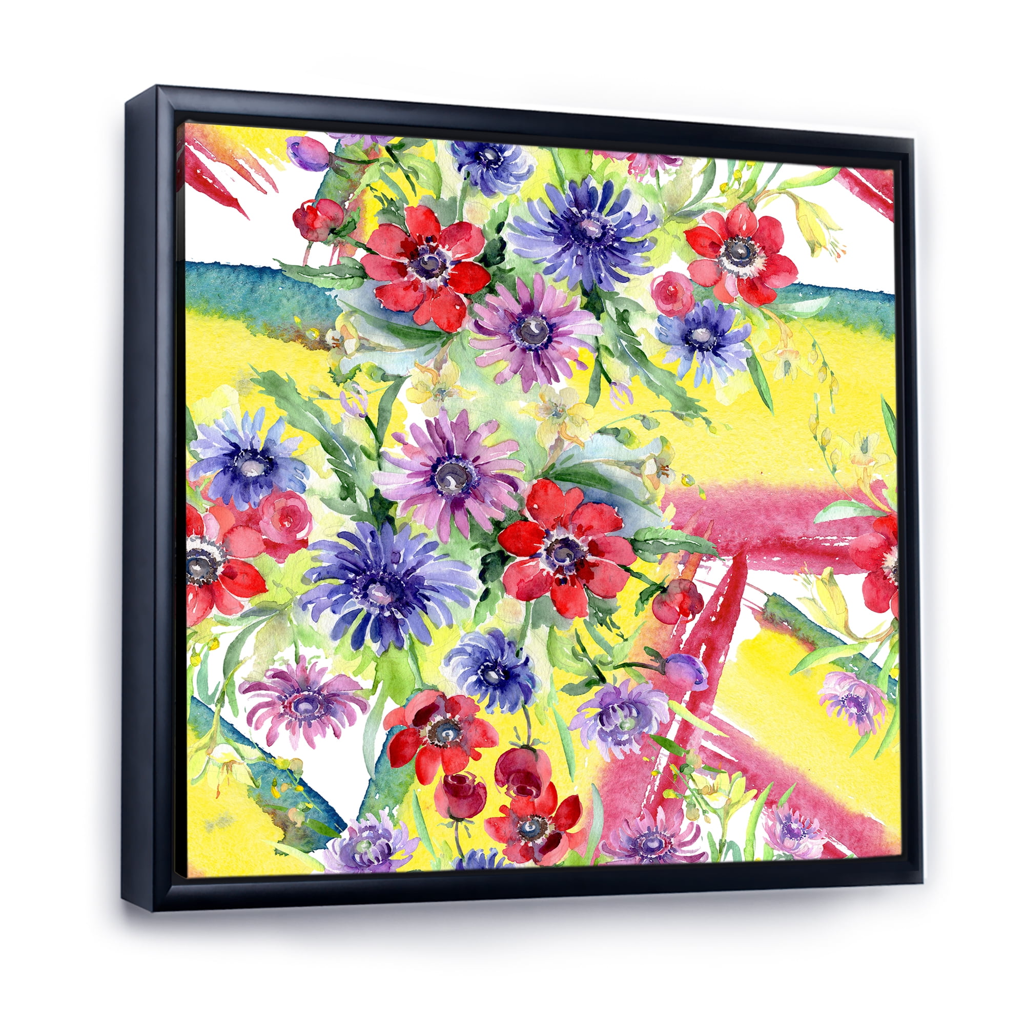 Designart 'Wildflowers and Vibrant Wild Spring Leaves V' Modern Framed Canvas Wall Art Print
