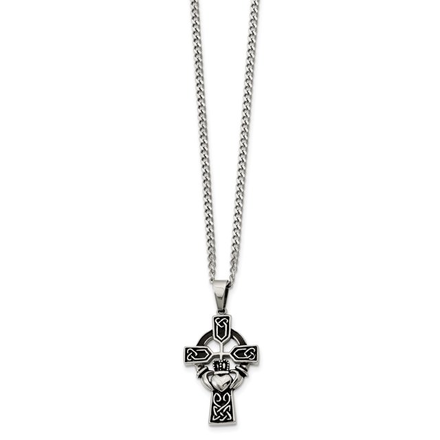 Collier Pendentif Claddagh Antique en Acier Inoxydable 20 Po