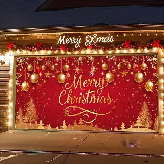 Christmas Garage Door Cover Decorations, Garage Christmas Buddy Banner Xmas Snow Santa Hanging Decoration Photography Wall Backdrop for Xmas Home Holiday Decor, 157*77In