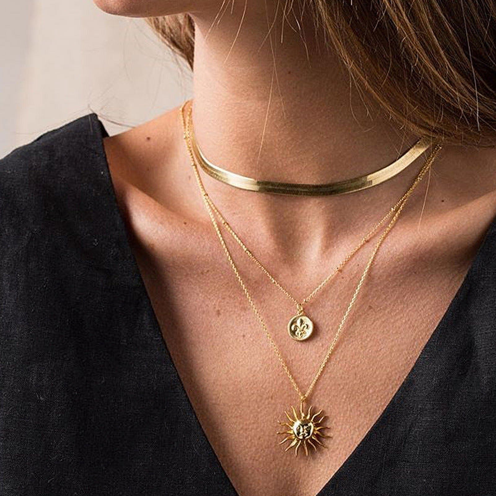 French Herringbone Snake Necklace | 18K Gold Titanium Hypoallergenic Chain for Women | 16" + 2" | RJ Designs