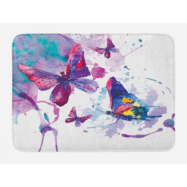 Butterfly Bath Mat, Watercolors Print of Butterfly Sign of the Soul