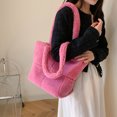 thumbnail image 4 of Bolso de piel sintética para mujer, bolso de mano informal de felpa, bolso de compras ligero de invierno, 4 of 9