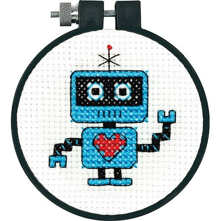 Dimensions Learn-a-Craft Robot Counted Cross Stitch Kit, 3" round